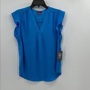 Vince Camuto Daisy Daze Ruffle Sleeve Blouse - Ibiza Blue - Small - NWT